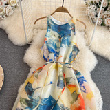 Floral print A-line maxi dress with lotus leaf hem - View 6 | Lwiis