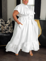 Plus size ruffled maxi dress with belt - View 9 | Lwiis