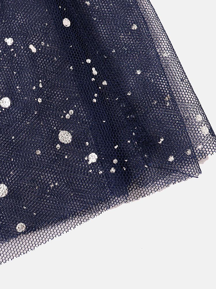 Sparkle Mesh V-Neck Midi Dress - View 10 | Lwiis