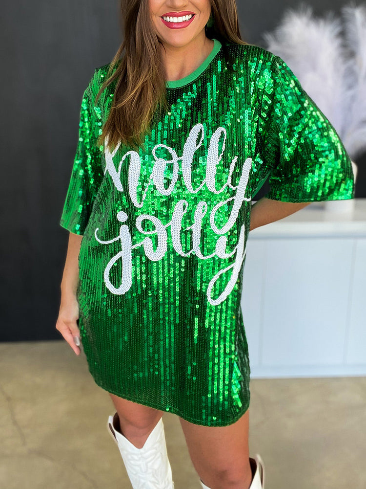 Sequin T-Shirt Dress with Geometric Print - View 45 | Lwiis