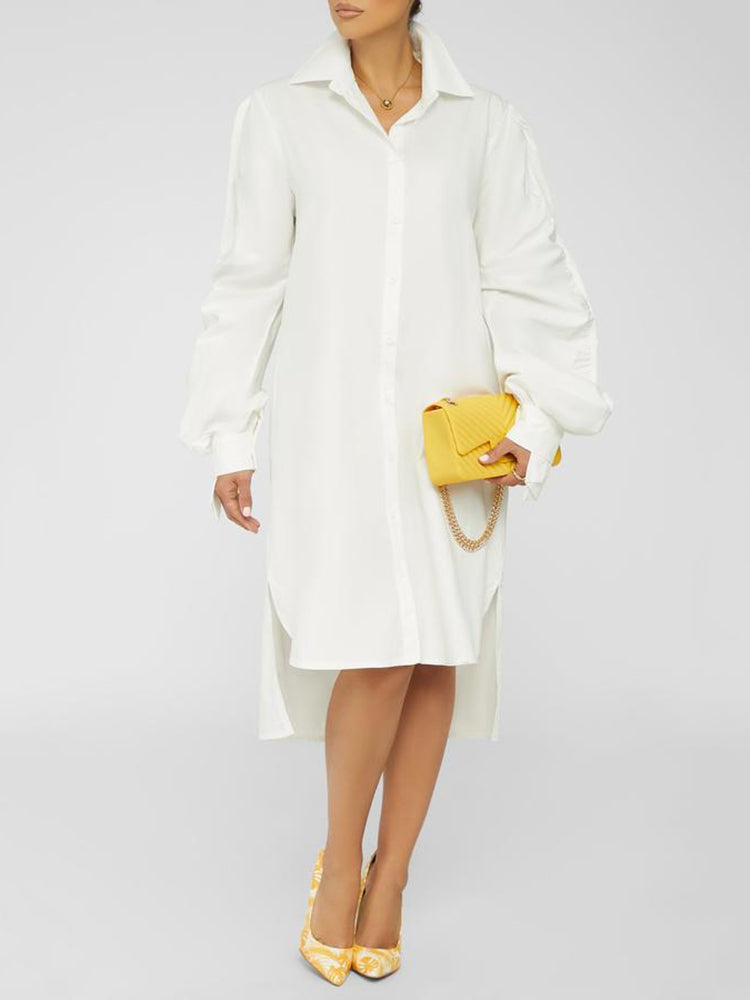 Turndown collar long sleeve shirt dress - View 12 | Lwiis