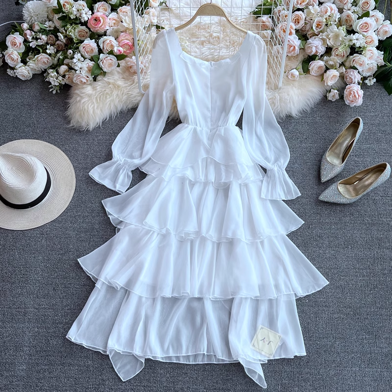 A-line maxi dress with tiered ruffles and bell sleeves - View 9 | Lwiis
