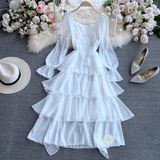 A-line maxi dress with tiered ruffles and bell sleeves - View 9 | Lwiis