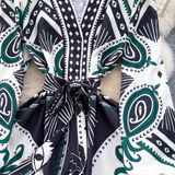Elegant printed maxi dress with a belted waist - View 6 | Lwiis