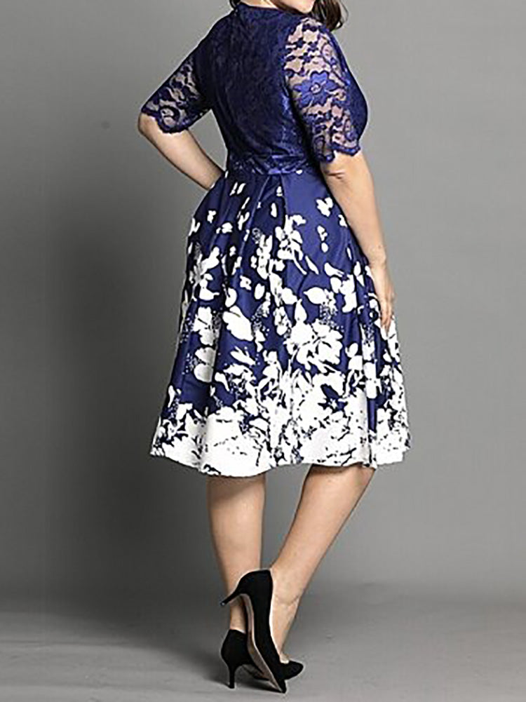 Lace Patchwork Print Dress - View 6 | Lwiis