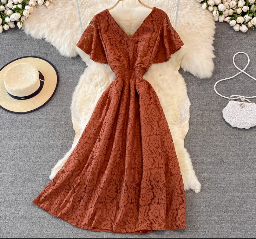 Lace flutter sleeve maxi dress - View 7 | Lwiis