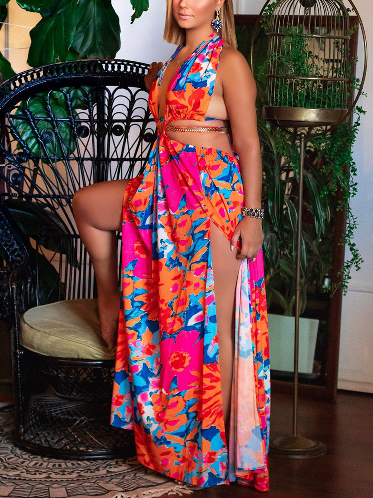 Maxi Halter Dress with Ring Detail - View 12 | Lwiis