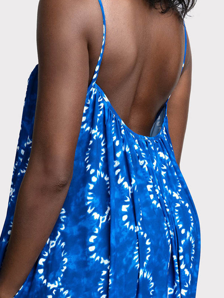 Boho maxi dress with tie-dye print and ruffled hem - View 8 | Lwiis