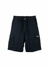 Black cargo shorts with elastic waistband and drawstring