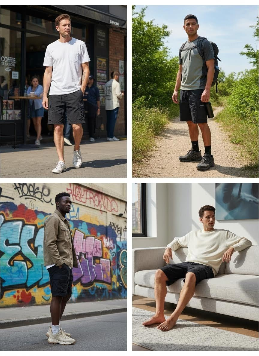 Men's casual cargo shorts in cotton twill with multiple pockets - View 10 | Lwiis