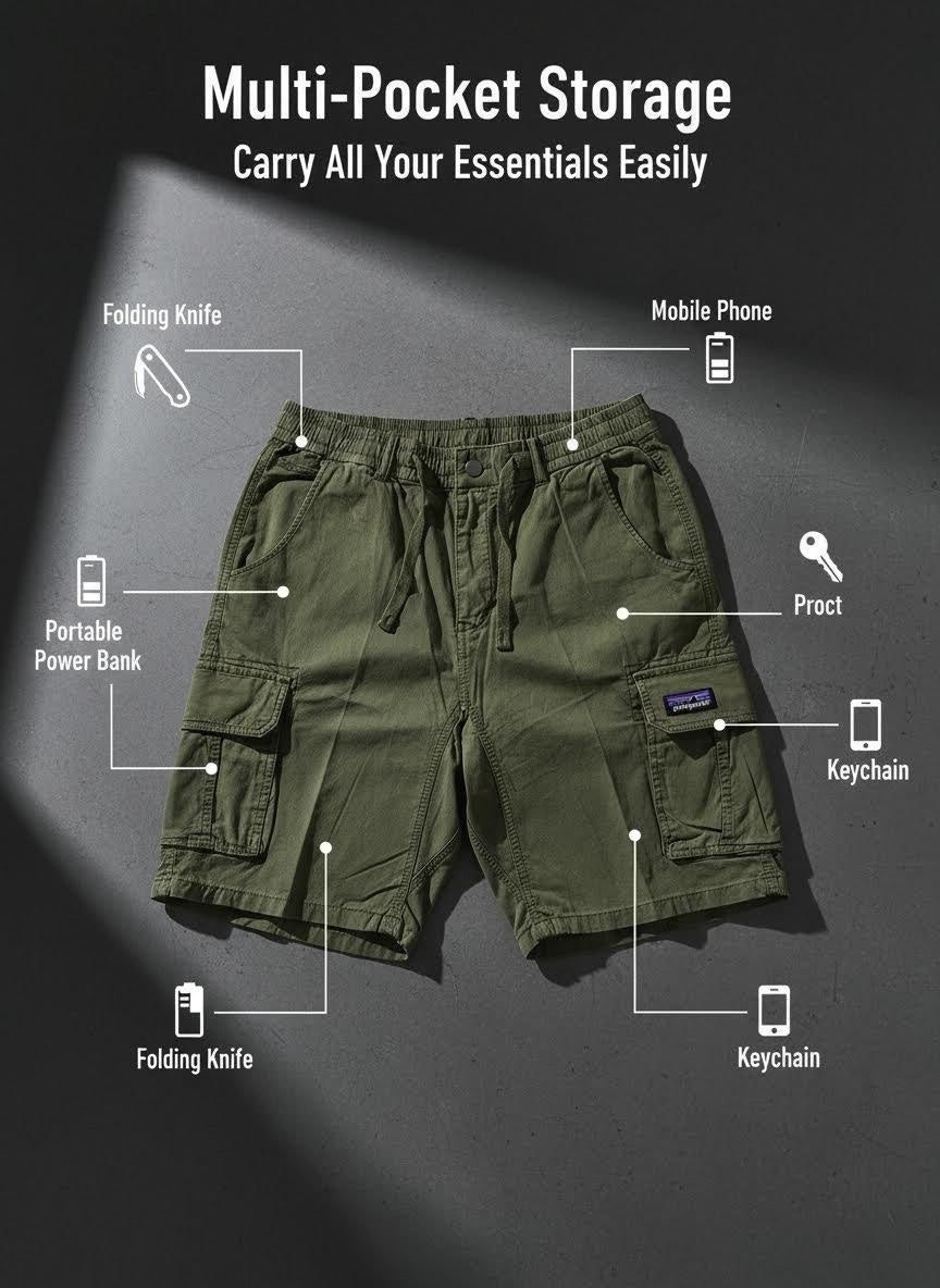 Men's casual cargo shorts in cotton twill with multiple pockets - View 18 | Lwiis