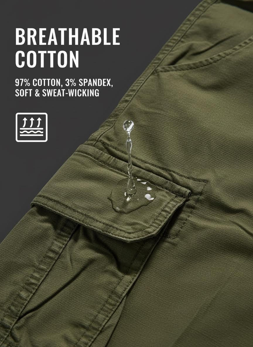 Men's casual cargo shorts in cotton twill with multiple pockets - View 20 | Lwiis