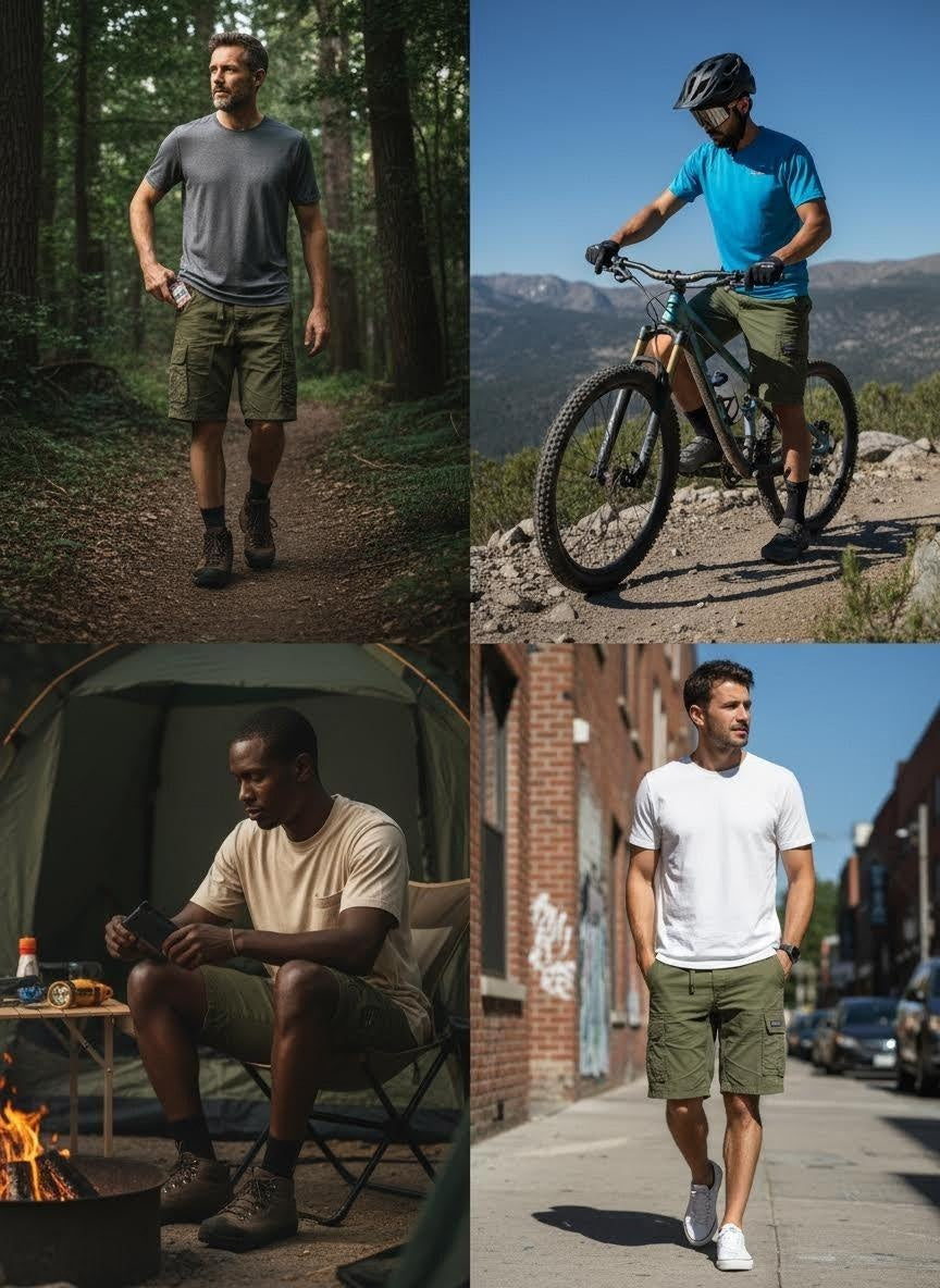 Men's casual cargo shorts in cotton twill with multiple pockets - View 21 | Lwiis