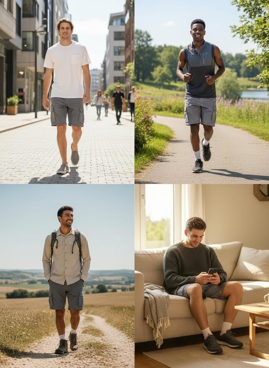 Men's casual cargo shorts in cotton twill with multiple pockets - View 15 | Lwiis