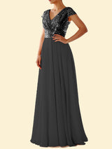 Elegant V-neck sequin maxi dress with chiffon skirt - View 6 | Lwiis