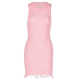 Metallic knit mini dress with fringe hem - View 7 | Lwiis