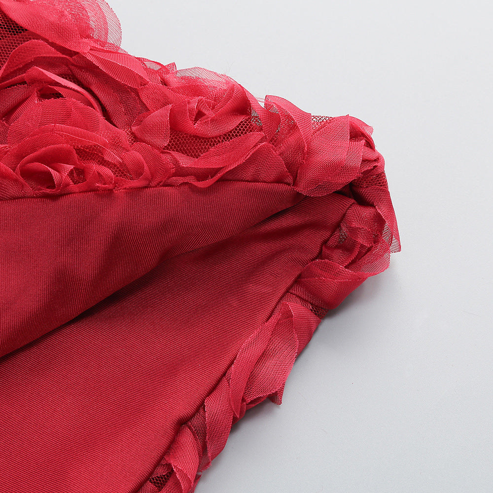 Strapless Rose Appliqué Mini Dress - View 10 | Lwiis