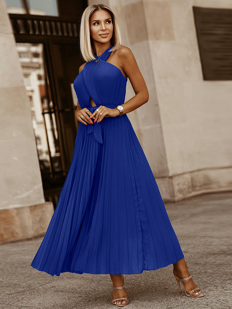 Pleated Halter Maxi Dress - View 11 | Lwiis