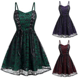 green and black lace skull print fit and flare dress with lace-up bodice