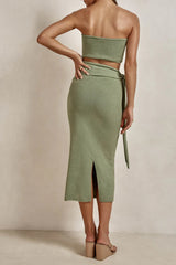Strapless Knit Midi Dress with Cut-Out Detail - View 12 | Lwiis