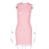 Metallic knit mini dress with fringe hem - View 6 | Lwiis