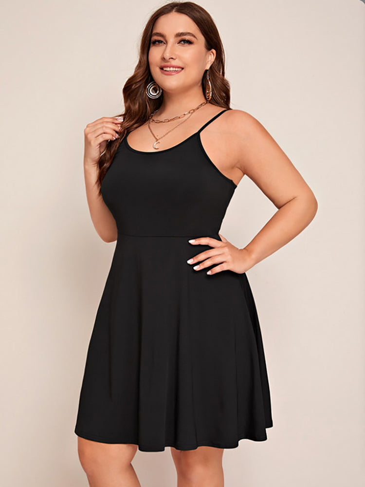 Plus size black spaghetti strap A-line dress
