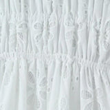 White eyelet A-line maxi dress with smocked bodice and ruffle straps - View 8 | Lwiis