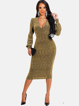 Metallic knit midi dress with V-neckline - View 8 | Lwiis
