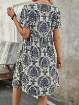 Printed V-Neck Midi Dress - View 11 | Lwiis