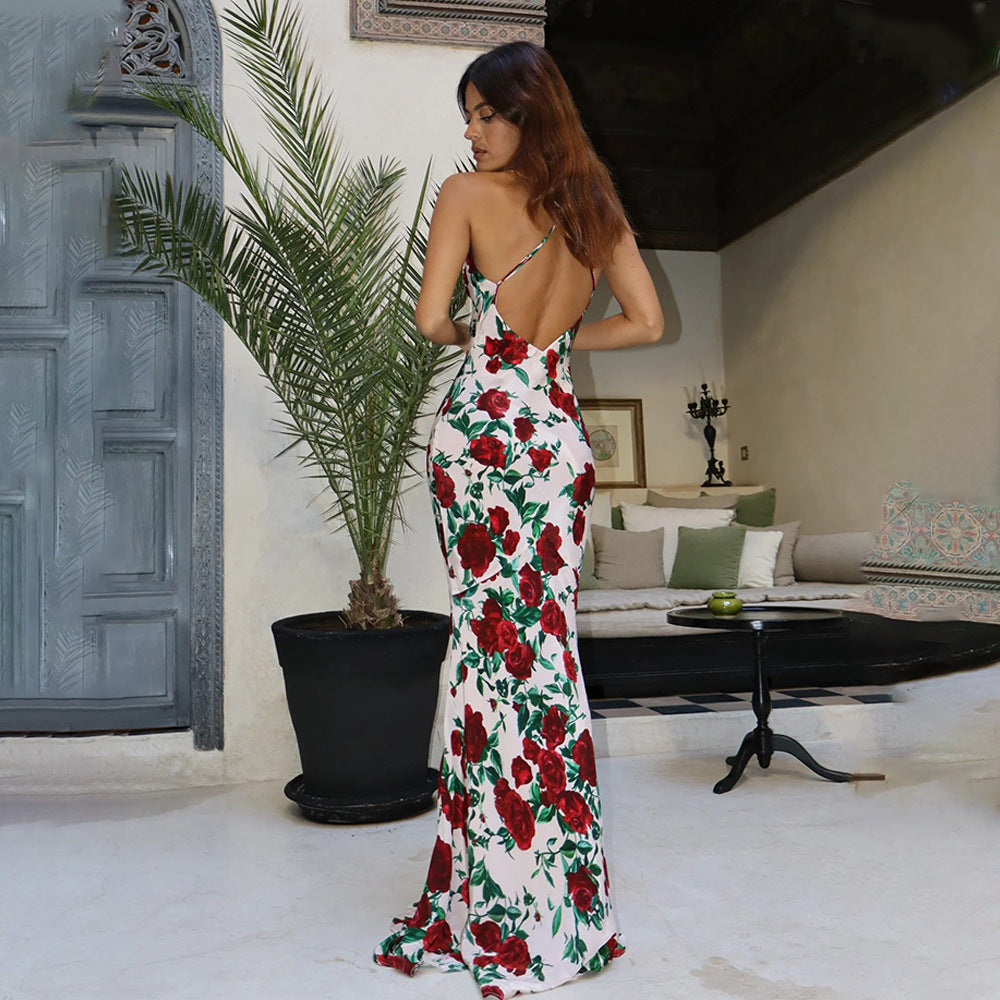 Floral maxi dress with halter neckline - View 6 | Lwiis