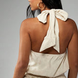 Fit and flare mini dress with halter neckline and smocked waist - View 7 | Lwiis