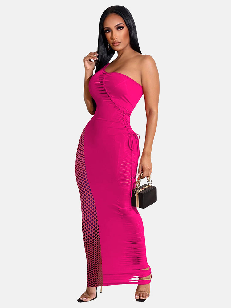 One shoulder ruched maxi dress - View 7 | Lwiis