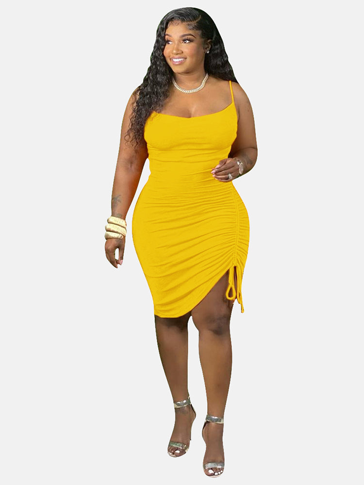 Ribbed knit midi dress with drawstring slit - View 12 | Lwiis