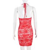 Festive lace mini dress with faux fur trim and ribbon accents - View 7 | Lwiis