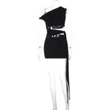 Asymmetrical neckline mini dress - View 6 | Lwiis
