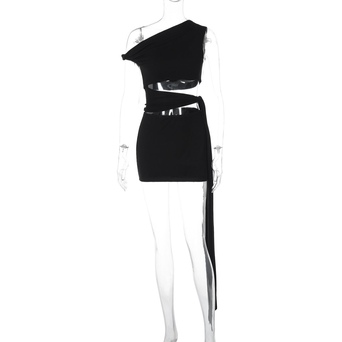One Shoulder Lace-Up Dress - View 6 | Lwiis