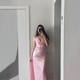 Elegant A-line satin dress with twisted halter neckline and ruched bodice - View 6 | Lwiis