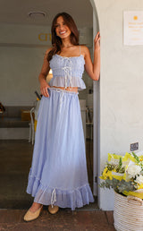 Ruffled trim cropped top and flowing A-line maxi skirt set - View 12 | Lwiis