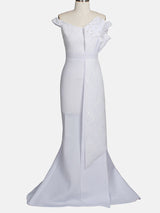 Mermaid formal maxi dress with off-the-shoulder neckline and satin fabric - View 16 | Lwiis