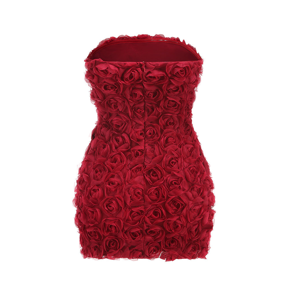 Strapless Rose Appliqué Mini Dress - View 8 | Lwiis
