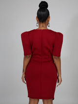 V-neck ruffle sleeve midi dress - View 6 | Lwiis