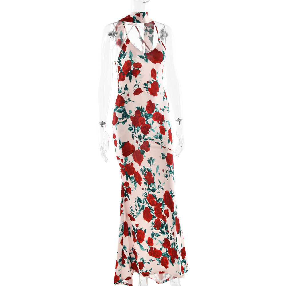Floral maxi dress with halter neckline - View 16 | Lwiis