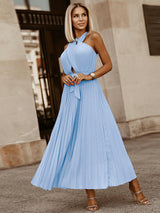 Pleated Halter Maxi Dress - View 9 | Lwiis