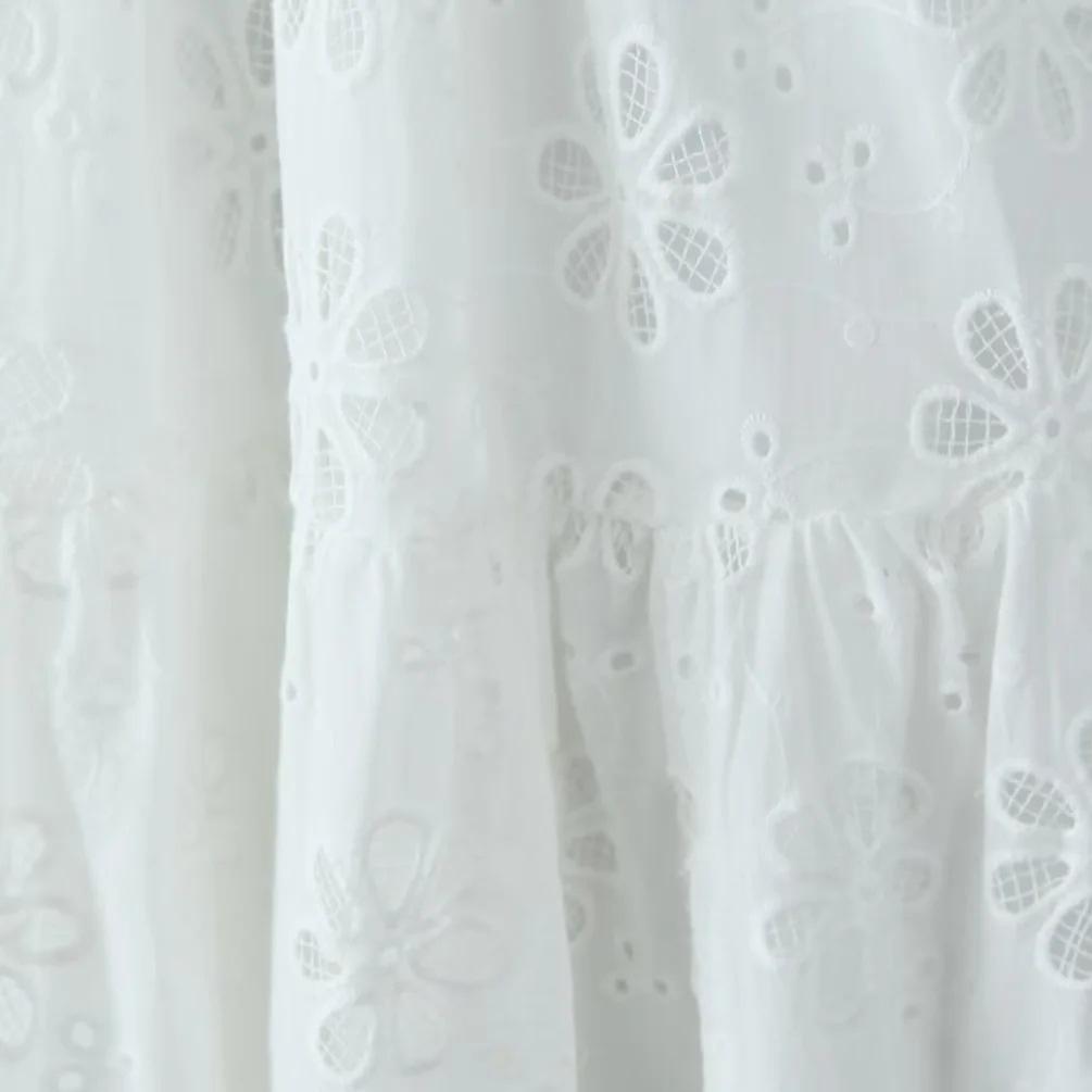 White eyelet A-line maxi dress with smocked bodice and ruffle straps - View 9 | Lwiis
