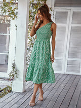 One Shoulder Floral Midi Dress - View 7 | Lwiis