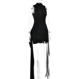 Mock neck ruched sleeveless midi dress - View 10 | Lwiis
