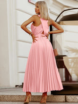 Pleated Halter Maxi Dress - View 6 | Lwiis