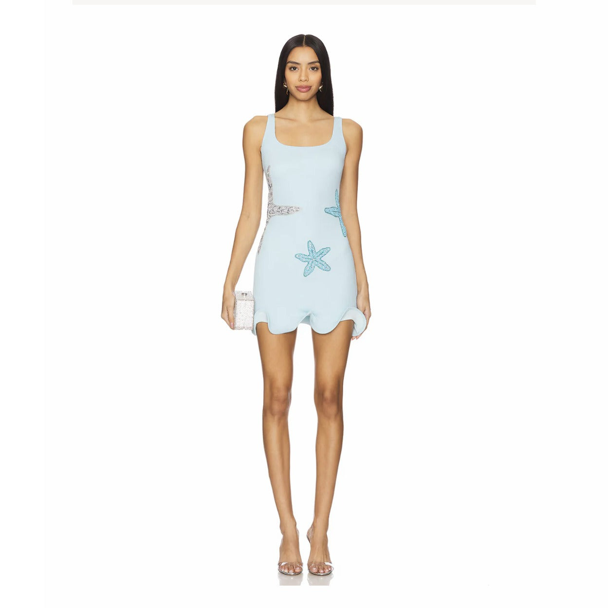 Starfish applique knit dress with ruffled hem - View 7 | Lwiis