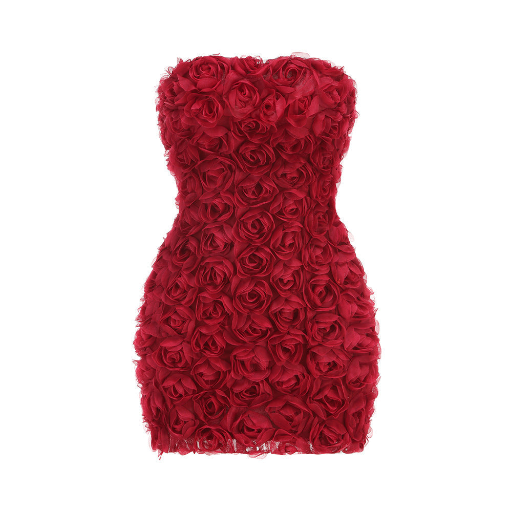 Strapless Rose Appliqué Mini Dress - View 7 | Lwiis
