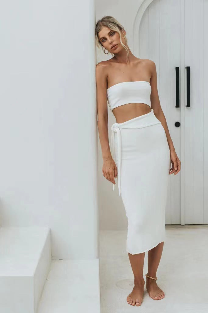 Strapless Knit Midi Dress with Cut-Out Detail - View 8 | Lwiis